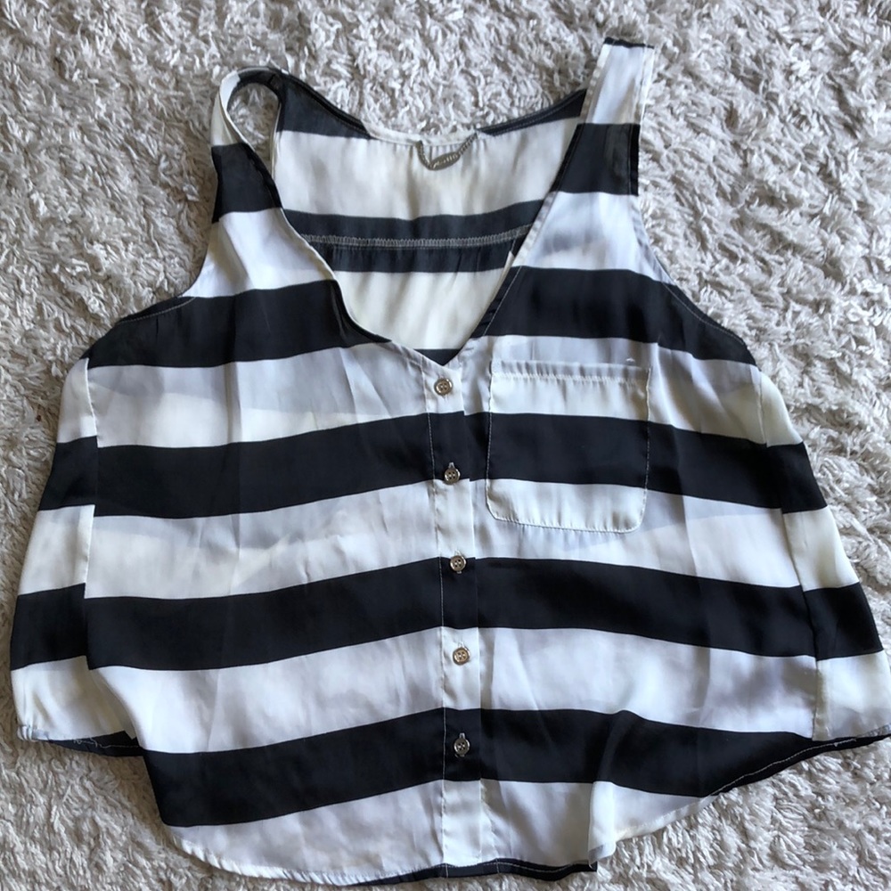 Black and off white striped tank with back detail